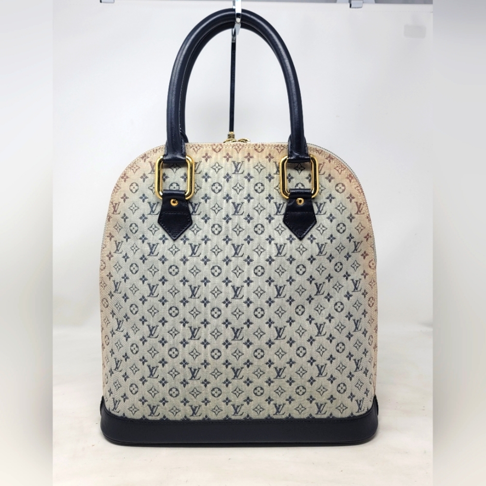 Louis Vuitton Alma Navy Mini Monogram Canvas Leather Large Hand Bag Vintage Auth - Picture 4 of 12